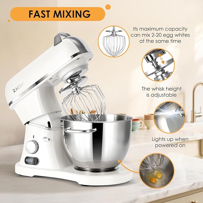 ZACME 8.4QT Commercial Stand Mixer 800W with Aluminum Die Casting Meets the Standard of NSF/ANSI 8-2023, Mixers Kitchen Electric Stand Mixer with Stainless Steel 8L Bowl, Dough Hook, Whisk and Beater