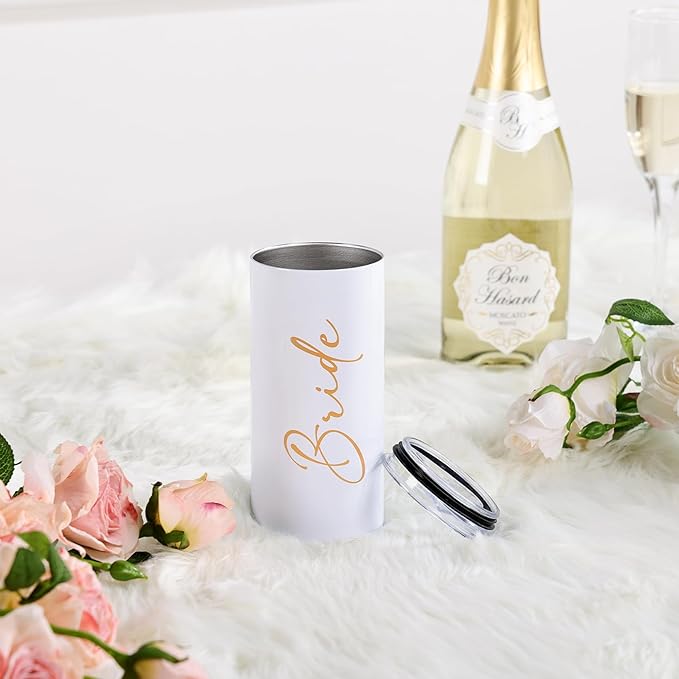 Bride Gifts Bridal Shower Gifts for Bride Cup Wedding Engagement Bachelorette Party Favors Stainless Steel Insulated Skinny Tumbler with Lid and Straw 15 OZ