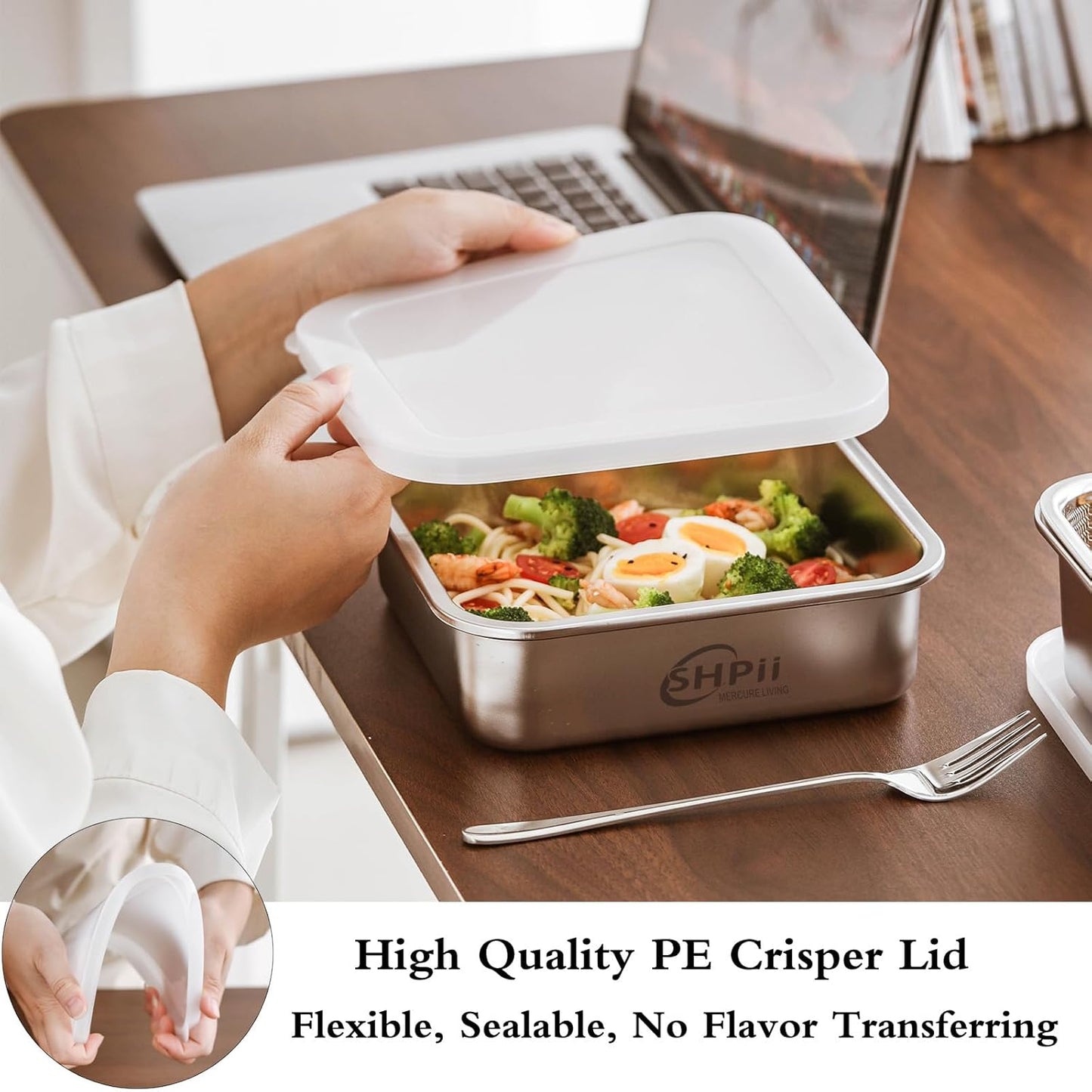 Square Colander Set, 304 Stainless Steel with PE Lid, Storage Container, Tofu Drainer, Back of House Preparation, Washing and Drainage Tools, Refrigerator Storage, Picnic Party (2000ML)