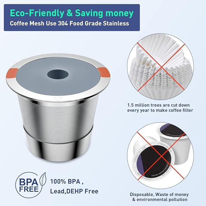 Reusable Stainless Steel Coffee Filters for Keurig 1.0 & 2.0 Brewers - BPA-Free Reusable K-Cup Pods (2 Pack)