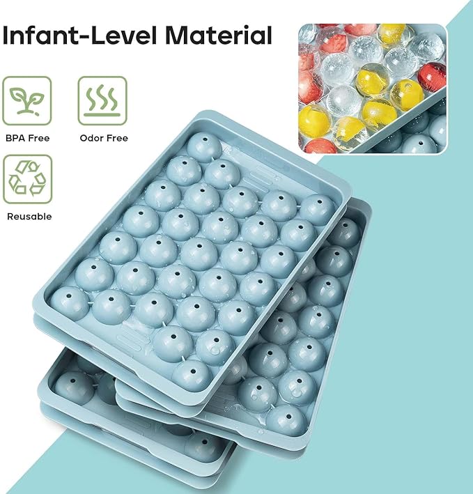 Round Ice Cube Trays for Freezer - Ice Cube Tray with Lid and Bin,Stackable Ice Ball Maker, BPA-Free Ice Mold, Circle Ice Trays for Juice,Coffee and Cocktails (1.2in/93 balls&box)