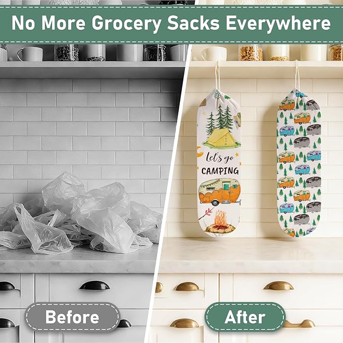 2Pcs Camping RV Essentials Plastic Bag Holder, Reusable Hanging Grocery Bags Holder for Camper RV Accessories, Portable Trash Bags Organizer for Camper Must Haves, Picnics, Beach, Hiking