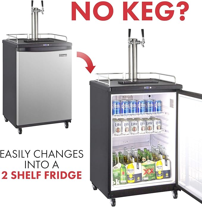 Kegco Keg Dispenser, Two Faucet, Stainless Steel