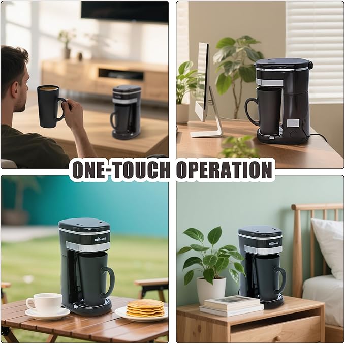 Coffee Machine,Single Serve Coffee Maker,One Cup Coffee Maker with Reusable Filter&One-touch Control Button,Portable Brewer for Camping,Travel & Home,Easy To Clean& Store,15oz/450ml