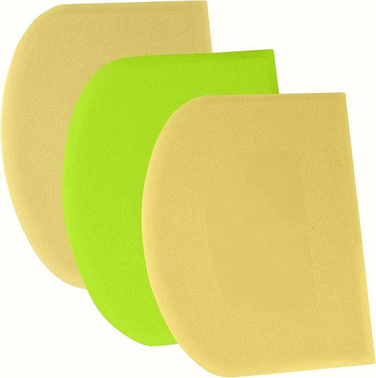 SURDOCA Dough Scraper Bench Scraper - 3P 14.2x8.5" Plastic Flexible Bowl Scraper, Sharp Edge & Angles Cake Scraper. Non-Slip Bakeware Decorating Tools Sculpting & Modeling Tools - Yellow+Green+Yellow