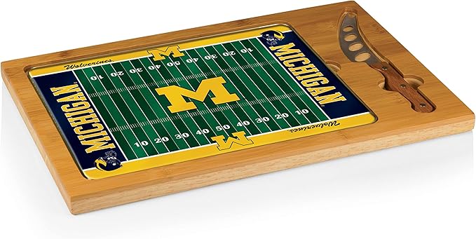 PICNIC TIME NCAA Icon Glass Top Cutting Board & Knife Set, Cheese Boards Charcuterie Boards, Serving Platter, (Parawood & Bamboo)