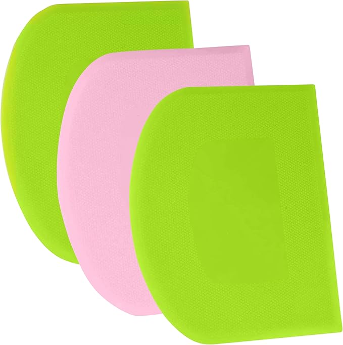SURDOCA Dough Scraper Bench Scraper - 3P 13x7.9" Plastic Flexible Bowl Scraper, Sharp Edge & Angles Cake Scraper. Non-Slip Bakeware Decorating Tools Sculpting & Modeling Tools - Green+Pink+Green