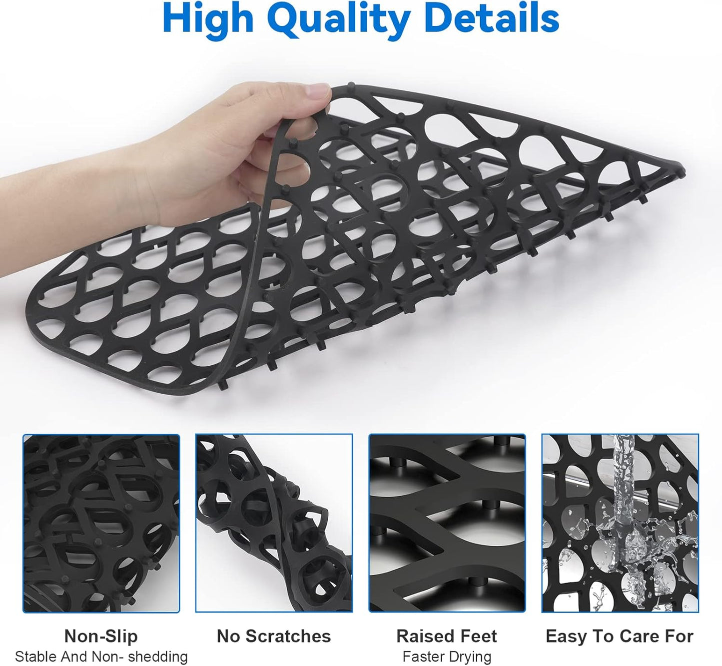 Silicone Sink Mat 2PCS TOOVEM Cistern Protectors for Kitchen Sink, Grid Non-Slip Folding Kitchen Sink Mats for Bottom of Stainless Steel Porcelain Cistern- Black
