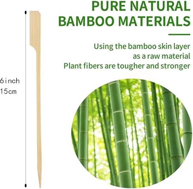 Bamboo Skewers 6 Inch, 200 PCS Cocktail Skewers for Appetizers, BBQ, Fruit Kabobs, Sandwich, Drink