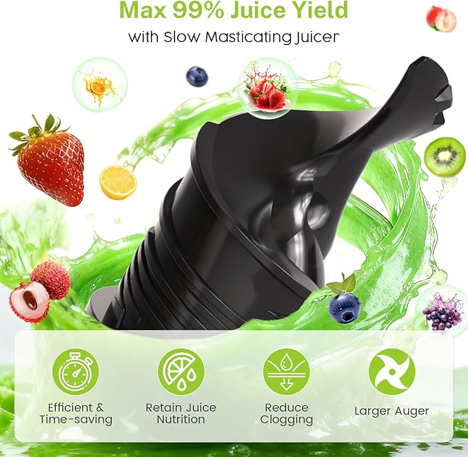 Kndko Juicer Machines, Slow Masticating juicer with 5.4" Wide Feed Chute, Juice Extractor Machine for Whole Vegetables & Fruits, Cold Press Juicer, High Juice Yield, Easy to Operation & Clean