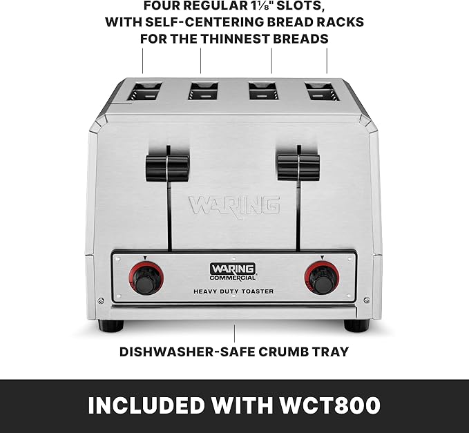 Waring Commercial WCT800 4-Slice Heavy Duty Commercial Pop-Up Toaster, 120V, 2200W5-20 Phase Plug