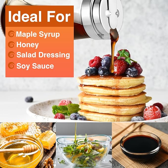 Glass Syrup Dispenser - 14 Oz Syrup & Honey Dispensers - Maple Syrup Dispenser for Honey - Large Syrups Dispenser Durable Clear Glass - Easy Pour Spout, Leak-Proof Lid