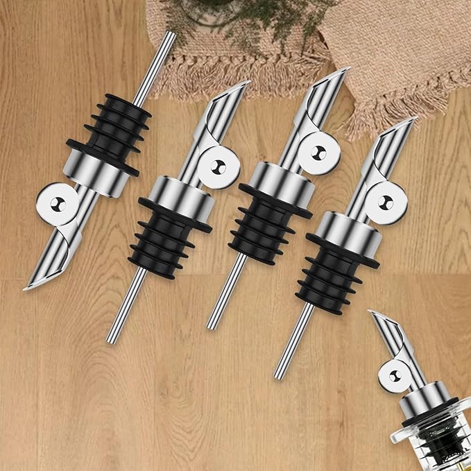 4 Pcs Olive Oil Dispenser, Speed Liquor Pour Spout with Flip Top, Stainless Steel Auto Pour Spouts for Liquor, Oil, Vinegar, Syrup and Other Liquid Bottles
