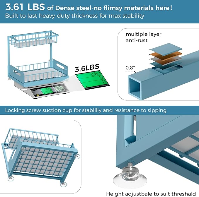 Saydear Under Sink Organizer Storage 2-Tier Premium Metal Pull-Out Kitchen Cabinet Organizer with Sliding Drawer, Height Adjustable, Heavy Duty for Kitchen & Bathroom Organizers 2 Pack Teal