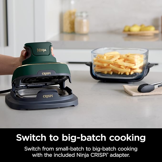 Ninja Crispi 5-in-1 Glass Air Fryer | 450°F, Nontoxic, 4QT & 6-Cup Containers & Lids | Microwave, Freezer, Dishwasher Safe | Max Crisp, Air Fry, Bake, Recrisp, Keep Warm | Brit. Racing Green, FN103BF