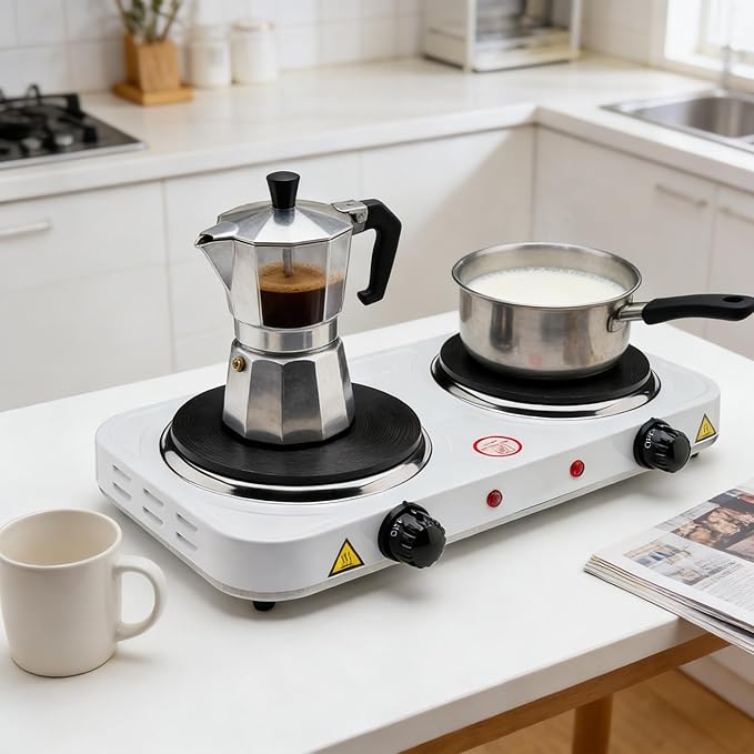 Electric Hot Plate, 2200W Countertop Burner, Cast Iron 2 Burners, Portable Electric Burner Stove, Portable Double Burners for Cooking,Easy to Clean, Black