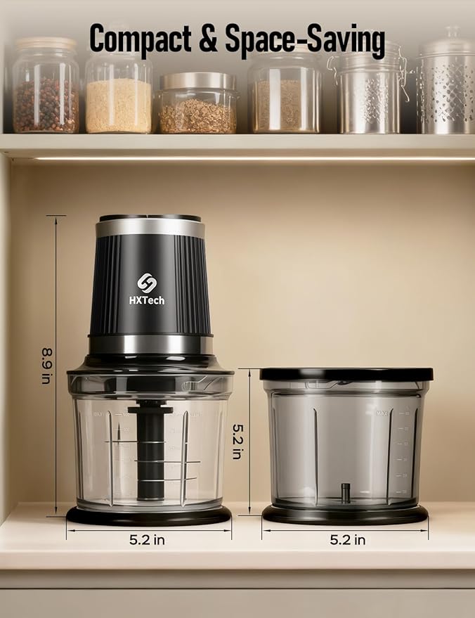 Food Processor 4 Cup: Mini Electric Food Chopper with 2 Bowls, Small Meat Grinder with 2 Speed & 4 Blades for Vegetable, Meat, Nuts, Functions for Chopping, Dicing, Mixing and Puree-Black