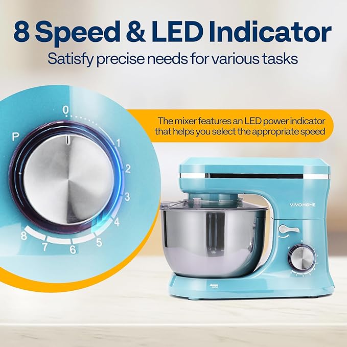 VIVOHOME 4.75 Quart Stand Mixer, 8 Speed Kitchen Electric Food Mixer with VIVOHOME 3 in 1 Multifunctional Stand Mixer with 6 Quart Stainless Steel Bowl