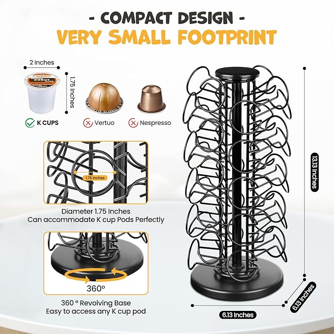 BLACKSMITH FAMILY K Cup Holders,K Cup Holder, K Cups Holder,K Cup Carousel, Coffee Pods Holder Storage Organizer Stand,No Assembly Required,Black (Capacity of 40 Pods, Black)
