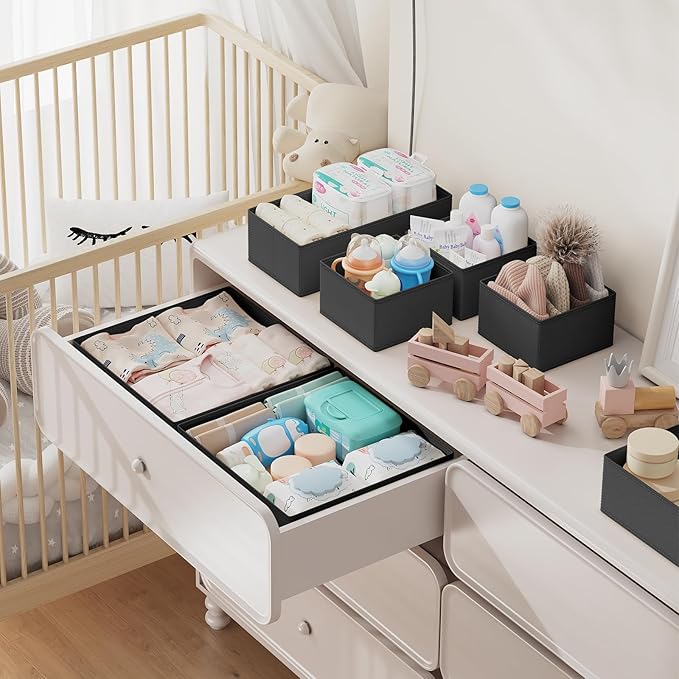 DIMJ Drawer Organizer Clothes Storage- 18 Pack Baby Dresser Organizer for Nursery, Foldable Closet Drawer Organizer Bins for Bedroom Organization, Fabric Storage Dividers for Socks, Underwears, Bras