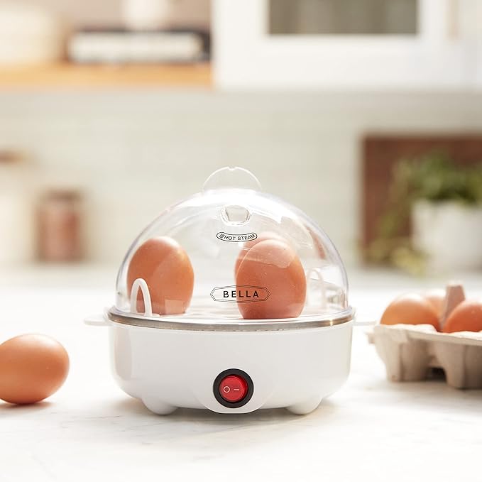 BELLA Rapid Electric Egg Cooker and Omelet Maker with Auto Shut Off, for Easy to Peel, Poached Eggs, Scrambled Eggs, Soft, Medium and Hard Boiled Eggs, 7 Egg Capacity Tray, Single Tier, White