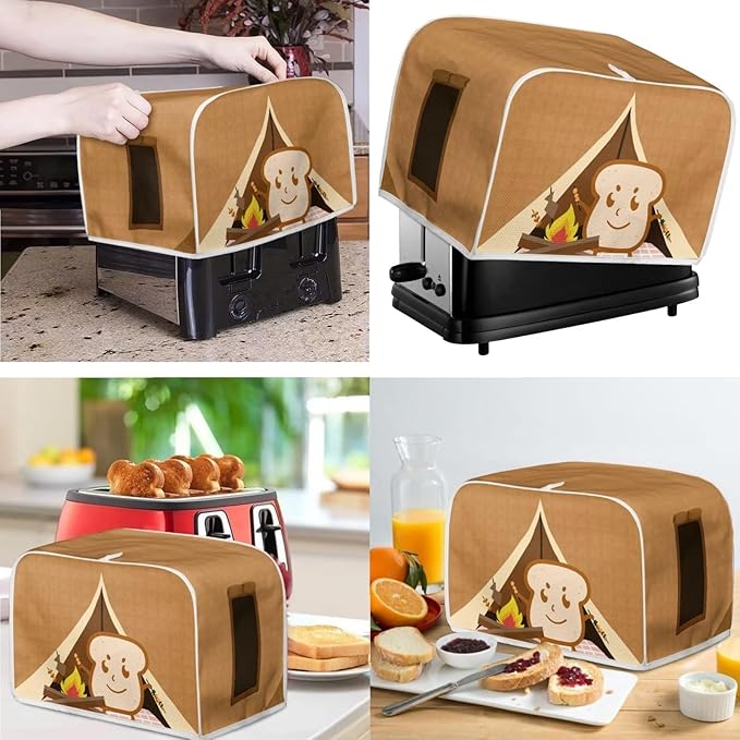 Funny Cartoon Toast Print Appliance Covers Set Washable Kitchen Blender Dust Cover Bread Maker Toaster Cover 2 Slice Kitchen Accessories Size S