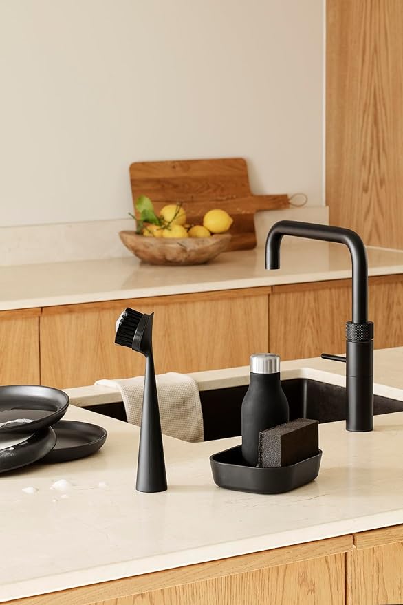 EVA SOLO | Dishwashing Set | Soap Dish, Liquid Soap Dispenser, Dish Brush & Sponge | Dish Washing Accessories | Black