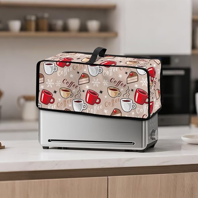 Coffee Print Thin Toaster Cover 2 Slice Dustproof & Water-Resistant 2 Slice Slim Toaster Cover, Easy to Fold and Store Dust Covers for Kitchen Small Appliances