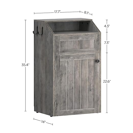 YATINEY Trash Cabinet, Freestanding Trash Can Cabinet, Wooden Recycling with Flip Door, 10 Gallon Hidden Kitchen Garbage Can for Kitchen, Living Room, Grey WB01BG