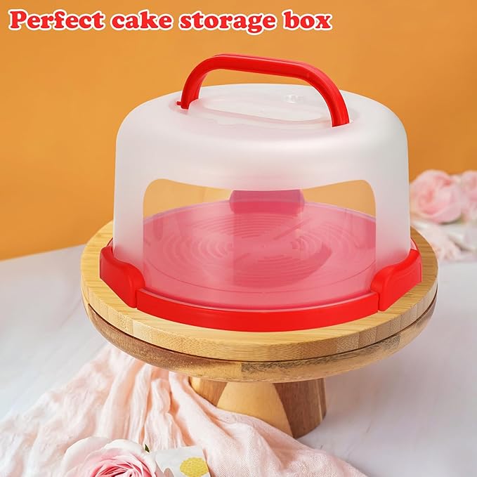 Cake Carrier with Lid and Handle, Fit 10’’ Cake Stand with Lid, Cake Transport Storage Container, Cake Containers Cover Stand with Lids, 3 Secure Side Closures (Red)