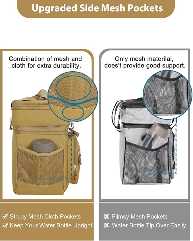 GLENKEY Tactical Lunch Box Cooler Bag - Expandable Insulated Lunch Bag for Men Women - Large Lunchbox for Adults Work Shifts Outdoor Trips Brown 16L