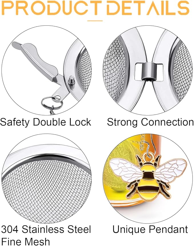 Stainless Steel Tea Infusers, Set of 2 TeaSanavie Tea Strainer Tea Ball with Honeybee & Flower Charms for Loose Leaf Tea