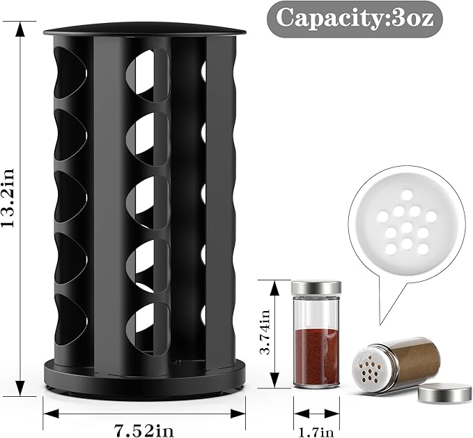 Handisen Rotating Spice Rack Organizer for Cabinet, Spice Racks Storage with 20 Jars, Spinning Spice rack for Kitchen Countertop, Spice Holder,Seasoing Storage Racks, Silver