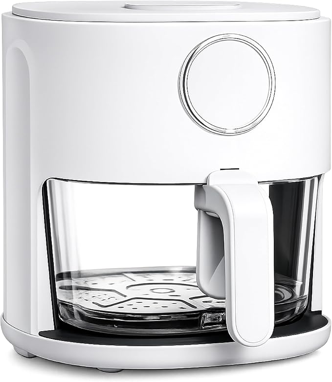 COOK WITH COLOR Colorful 1200W 4Qt Air Fryer: Glass Basket, Dishwasher Safe, 60min Timer, 6 Presets, Temp Control 175F-400F, 4 QT, Linen White