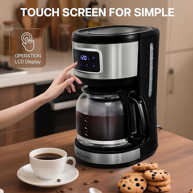 12 Cup Programmable Coffee Maker,Touchscreen Drip Coffee Maker-12 Cup Keep-Warm Function, Auto Shut-Off,Stainless Steel Construction,Permanent Filter,Ideal for Home and Office Use