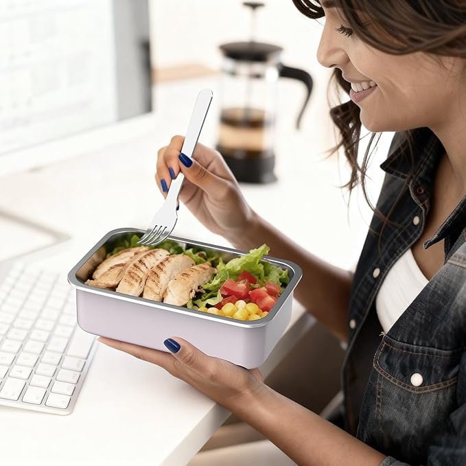 Bakpoco Stainless Steel Bento Lunch Box for Adult, 42oz Leak-Proof Lunch Box Containers, Microwave-Safe, with Adjustable Divider, Convenient Metal Lunchbox for Work, Travel