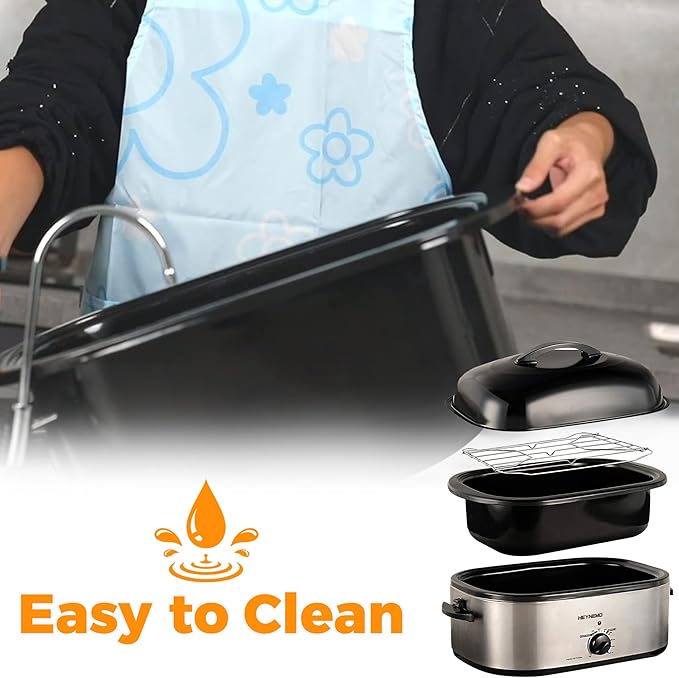 Roaster Oven, 20Qt Turkey Roaster Oven with Self-Basting Lid, 1450W Electric Roaster Pan with Cool-Touch Handles, Stainless Steel with Removable Pan and Rack, Silver