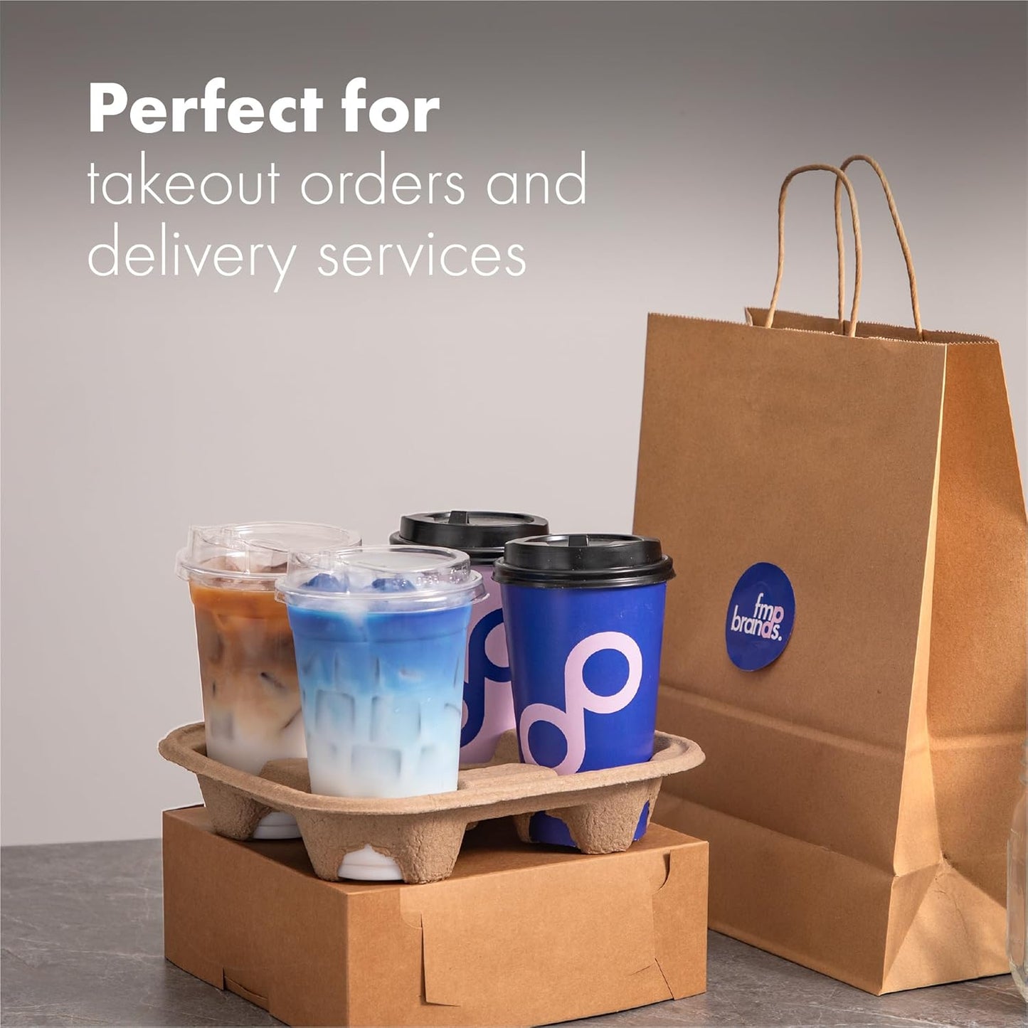 FMP Brands 4 Cup Disposable Drink Carrier Trays, 80 Pack Compostable Pulp Fiber Cup Holder for 8-32 oz Cup, Durable to Go Coffee Cup Holders for Delivery Service, Uber Eats