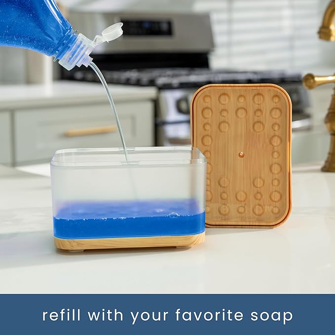 S&T INC. Dish Drying Mat 18" x 30" Cream and Dish Soap Dispenser Bamboo Bundle