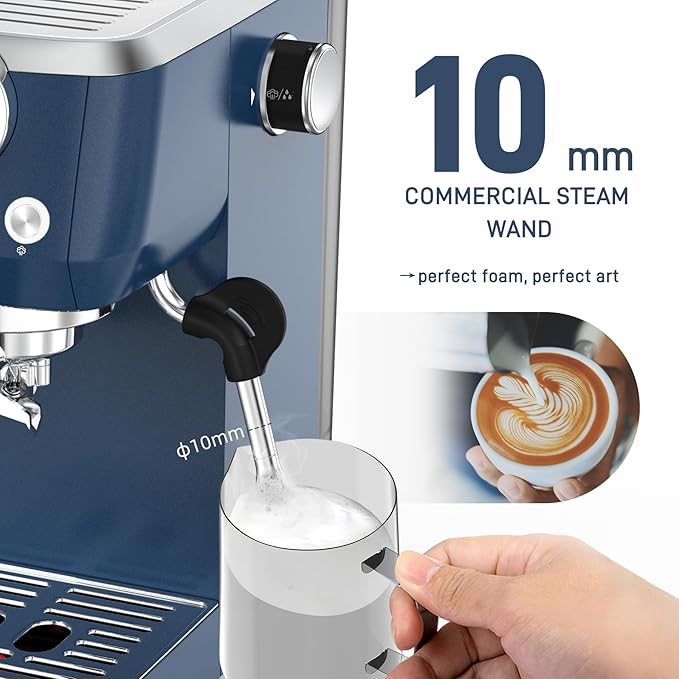 MAttinata Espresso Machine 20 Bar, Espresso Coffee Maker with Professional Milk Frother Steam Wand for Cappuccino & Latte, 49oz Removable Water Tank for Home, Blue