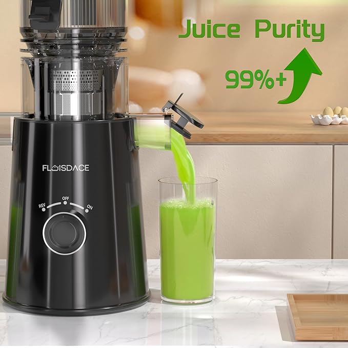 Cold Press Juicer, Slow Masticating Juicer Machines with 5" Feeding Chute Fit Whole Fruits&Vegetables, Stainless Steel Slow Masticating Juicer Easy to Clean, 99.6% Juice Purity, 1.5L Capacity-Black