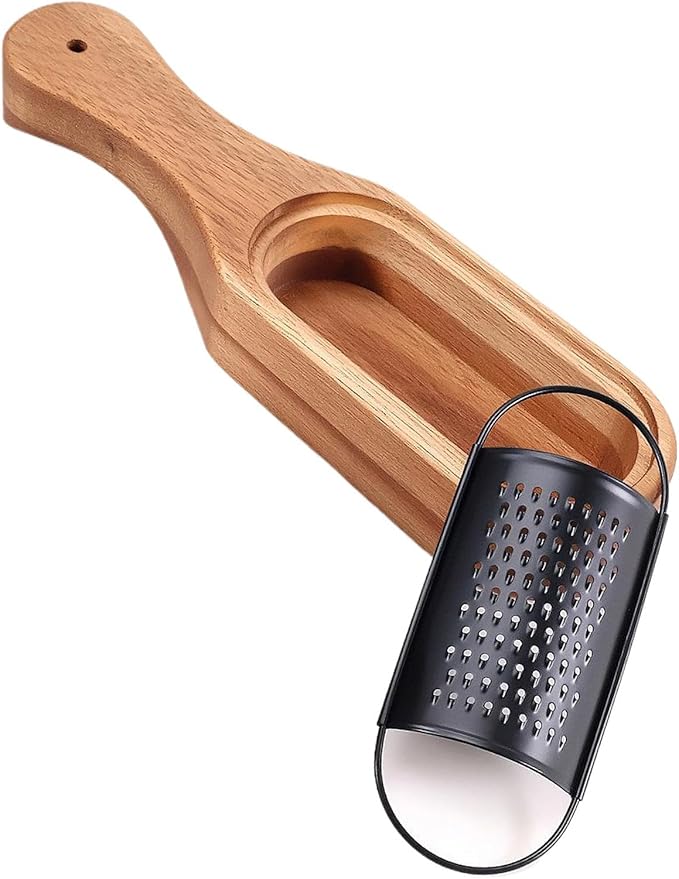 Box Cheese Grater With Container Stainless Steel Parmesan Cheese Grater With Wood Handle Shredder Zester Grater Box Kitchen Handheld Cheese Spoon Grater-Black Colour (With Handle)