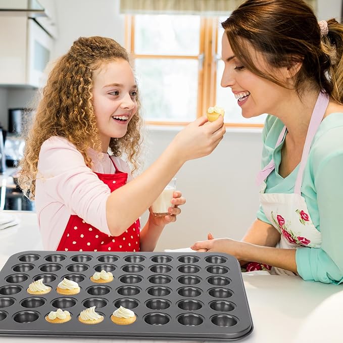Beasea Nonstick Mini Muffin Pan 48 Cups, 2 Pack 48 Mini Small Tiny Cup Non Stick Muffin Baking Pan Tin Tray Carbon Steel Bakeware Individual Cupcake Baking Pan - Black