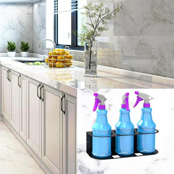 JINGCHENGMEI 3 Spray Bottles Holder, Steel Wall Mount Storage Organizer for All-Purpose at Garage and Home (SBH-3B1Pc)