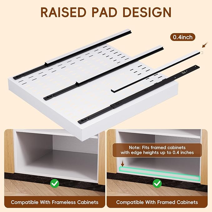 OneDream 2 Pack Pull Out Cabinet Organizer, 21" Deep Slide Out Drawers for Kitchen Cabinets, No Drill Adhesive Pull Out Drawers for Cabinets, Roll Out Shelves Adjustable Width 12.05"-20.4"