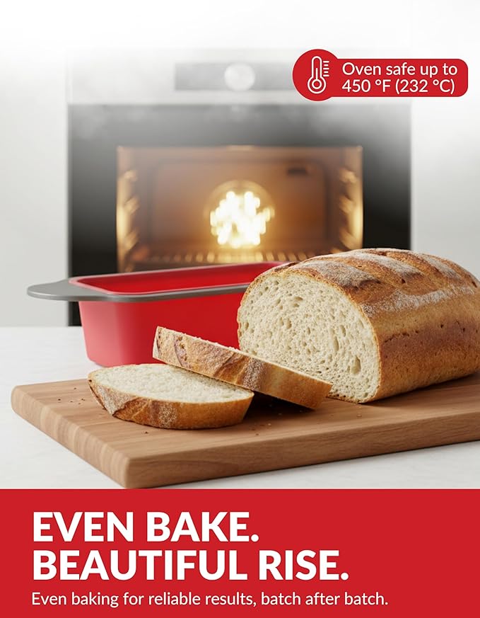 Boxiki Kitchen Premium Non-Stick Silicone Bread Loaf Pan, 9x5 Inches – Heavy-Duty Steel Frame, Non-Toxic, BPA & PFOA Free – Perfect for Pound Cakes, Breads, & More.
