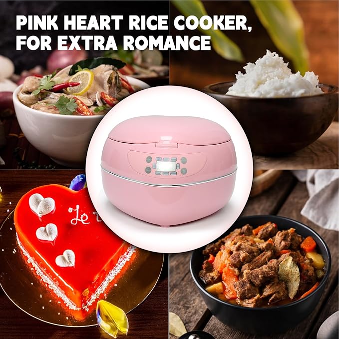 Heart Shaped Pink Rice Cooker, Small Multifunctional Peach Heart Shape 300W High Power, Preset Timer, Automatic Heat Preservation, Cute Rice Cooker for New Year, Valentine's Day Gifts (1.8L, 4Cups)