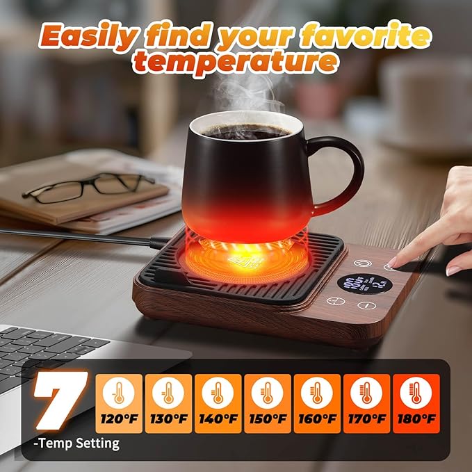 Cup Warmer for Coffee - Fastest Heating & Highest Temperature, Coffee Mug Warmer for Desk Auto Shut Off, 1-12h Timer for Scheduled Start, Electric Beverage Warmer for Coffee (Woodgrain, NO Cup)