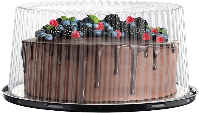 9" Plastic Disposable Cake Containers Carriers with Dome Lids and Cake Boards | 3 Round Cake Carriers for Transport | Clear Bundt Cake Boxes/Cover | 2-3 Layer Cake Holder Display Containers