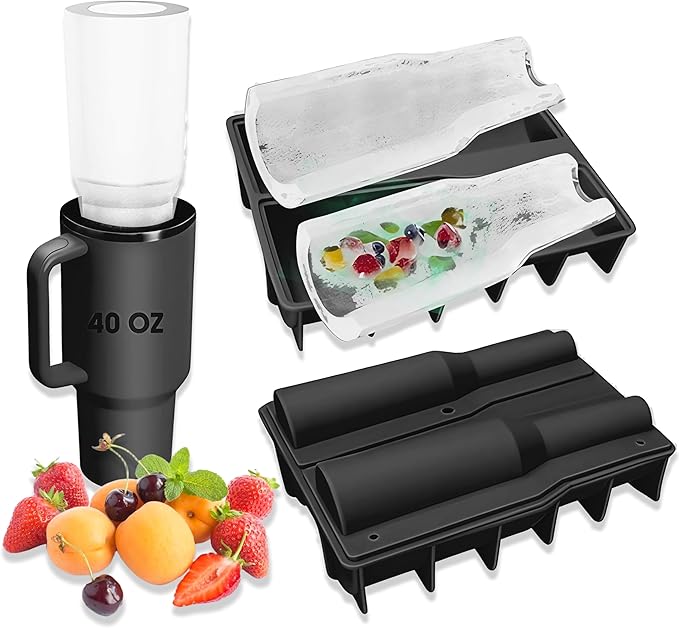 Ice Mold for 40oz Tumbler Cup – Hollow Cylinder Silicone Ice Cube Tray, Easy Fill & Release Ice Mold for Freezer, BPA-Free, Compatible with Stanley 40oz, Whiskey & Cocktail (Black)